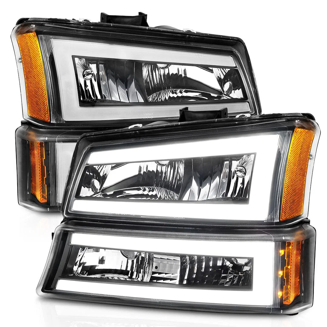 111501 – ANZO Headlight Assembly, Halogen Bulb Standard Beam Clear Lens Black Housing Set of 4 23.31 Inch Length x 18...
